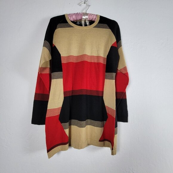 Monte Carlo Alpha Gold Sweater Women 38 Red Colorblock Merino Wool Knit Pullover - Picture 1 of 8